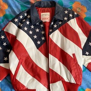 Michael Hoban wheremi USA flag leather jacket